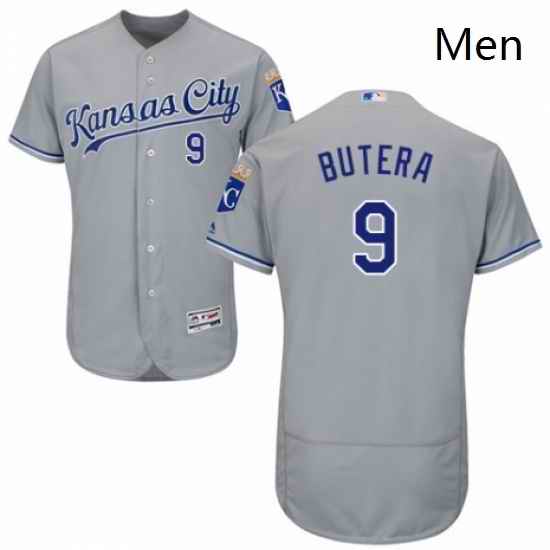 Mens Majestic Kansas City Royals 9 Drew Butera Grey Road Flex Base Authentic Collection MLB Jersey